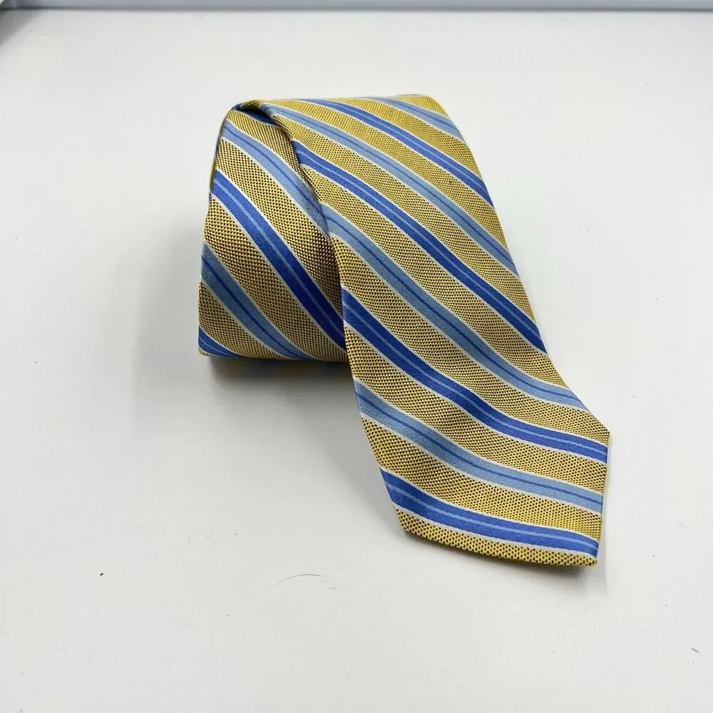 BROOKS BROTHERS USA SILK YELLOW BLUE STRIPED NECKTIE 60